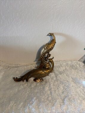 The Vintage Syroco Mid-century Modern Elegant Gold Peacock Sculpture Set 2
